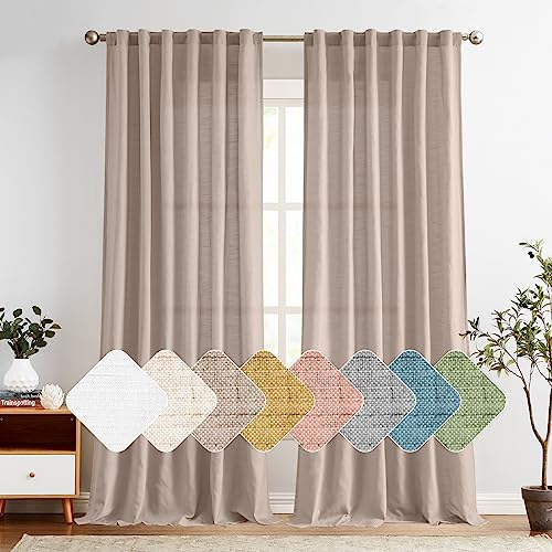 Jinchan Linen Blend Curtains For Living Room 120 Inch Length Extra Long Taupe Curtains Rustic Farmhouse Curtains Back Tab Semi Sheer Light Filtering Drapes Bedroom Window Curtain Set 2 Panels