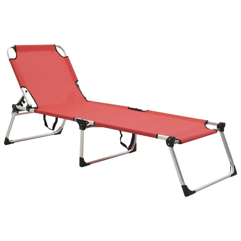 Vidaxl Extra High Folding Senior Sunbed Patio Garden Outdoor Terrace Yard Furniture Camping Day Bed Chair Cot Sun Lounger Red Aluminum