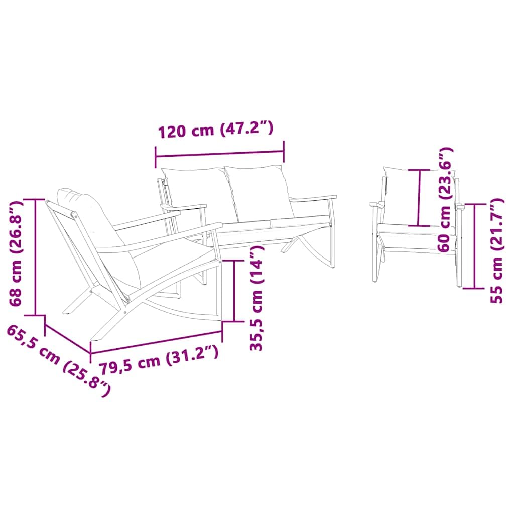 vidaXL 3-Piece Balcony Furniture Set - Black Steel Frame, Comfortable Cushions, Designed for Garden, Patio, Terrace, Outdoor Use