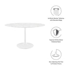 Modway Lippa 54" Oval-Shaped Mid-Century Modern Dining Table with Artificial Marble Top and White Base