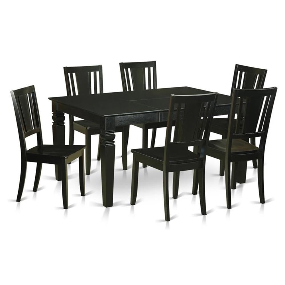 East West Furniture WEDU7-BLK-W 7 Piece Kitchen Table Set Consist of a Rectangle Dining Table with Butterfly Leaf and 6 Dining Chairs, 42x60 Inch, Black