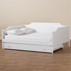 Baxton Studio Alya Classic Traditional Farmhouse White Finished Wood Full Size Daybed with Roll-Out Trundle Bed