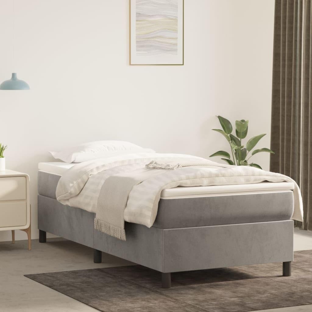 vidaXL Bed Frame, Box Spring Bed Single Platform Bed with Mattress, Mattress Foundation with Plywood Slats Support, Light Gray 39.4&quot;x74.8&quot; Twin Velvet