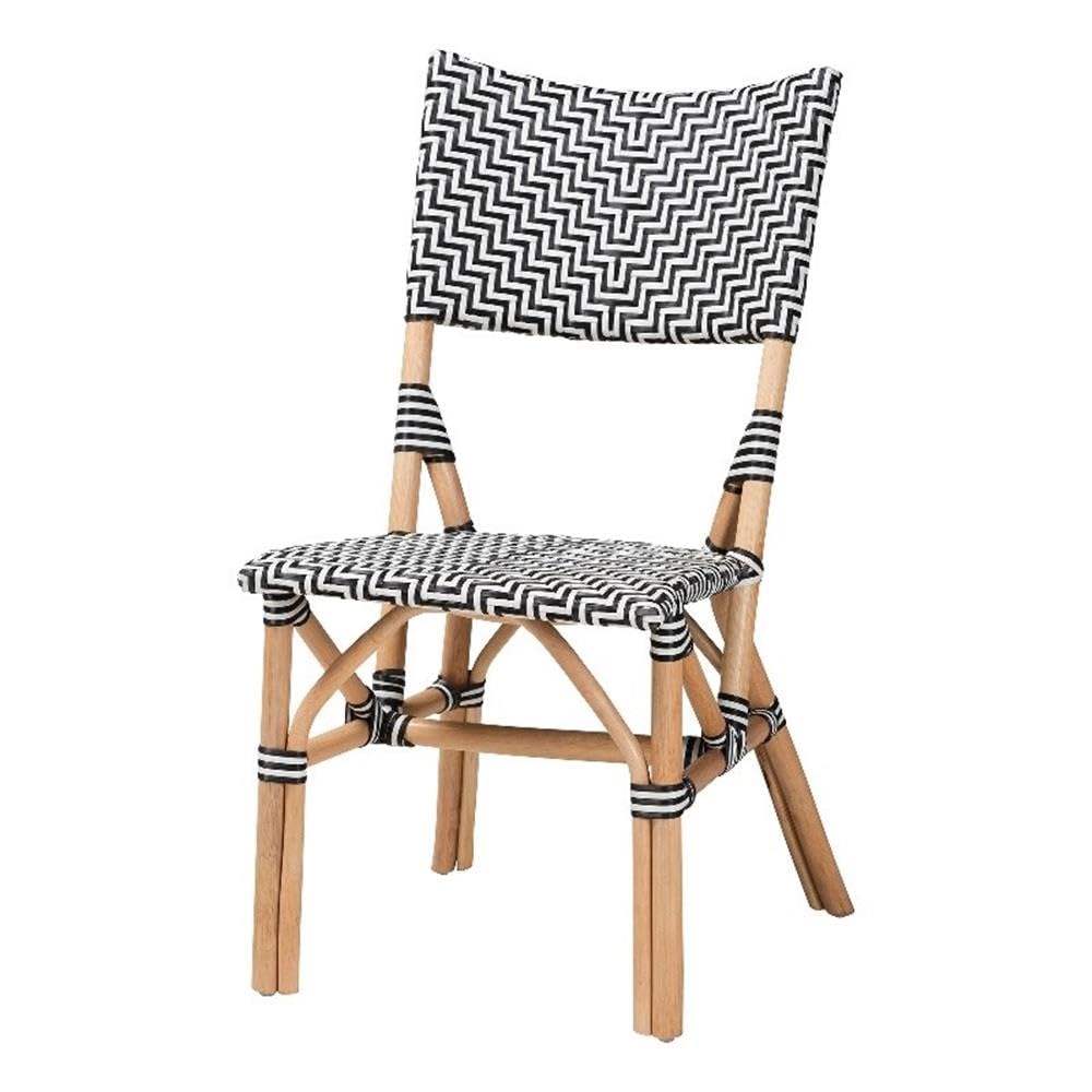 Baxton Studio Wagner Modern French Black And White Weaving And Natural Rattan Bistro Chair