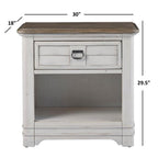 American Woodcrafters Meadowbrook White-Washed Wood Farmhouse Style Storage Nightstand