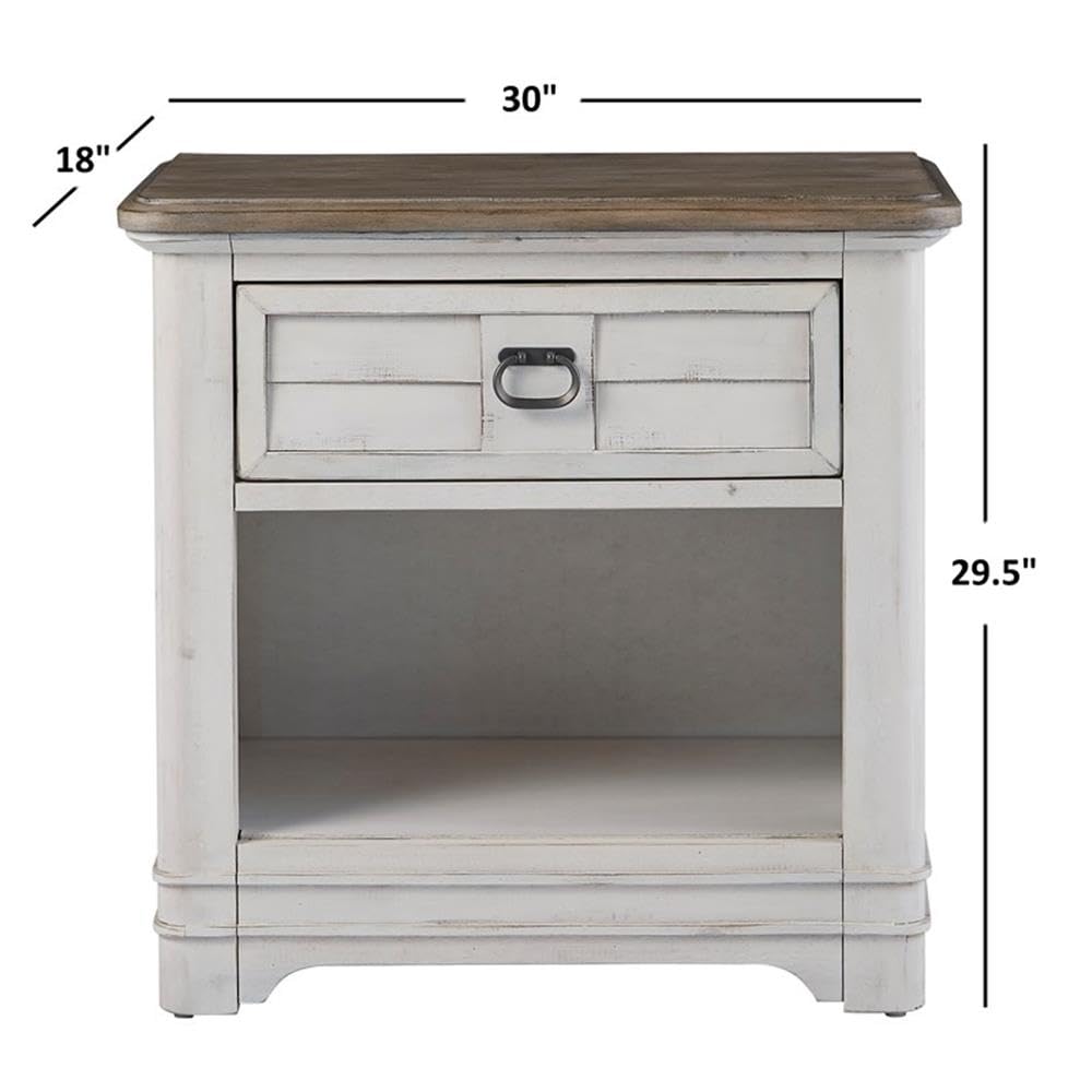American Woodcrafters Meadowbrook White-Washed Wood Farmhouse Style Storage Nightstand