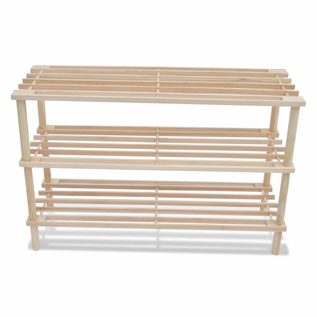 vidaXL 2 x Solid Fir Wood Shoe Rack with 3 Shelves