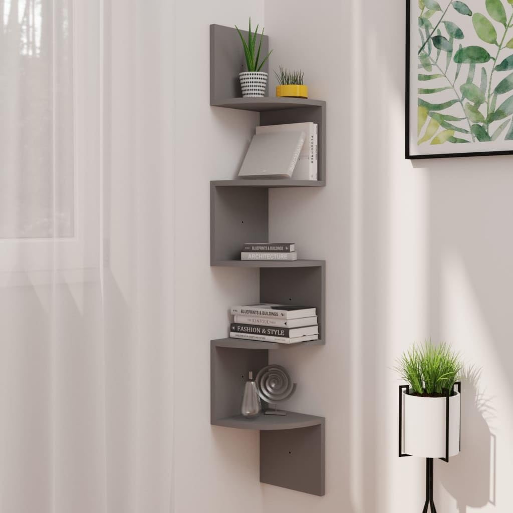 vidaXL Elegant Engineered Wood Wall Corner Shelf - Contemporary Design - Suitable for Home Décor, Storage and Display - Easy Assembly, Sturdy & Durable - Gray Finish - 7.5"x7.5"x48.4"