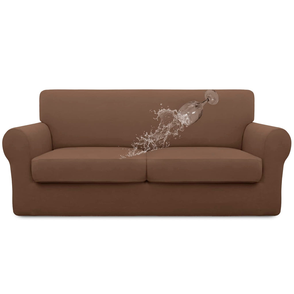 Easy-Going 100% Dual Waterproof Oversized Loveseat Cover Stretch Soft Couch Cover For Dogs, Sofa Slipcover For 2 Separate Cushion Couch Leakproof Furniture Protector For Kids, Pets Brown