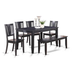 East West Furniture DULE6-BLK-W 6 Piece Dining Table Set Contains a Rectangle Dining Room Table and 4 Wooden Seat Chairs with a Bench, 36x60 Inch, Black