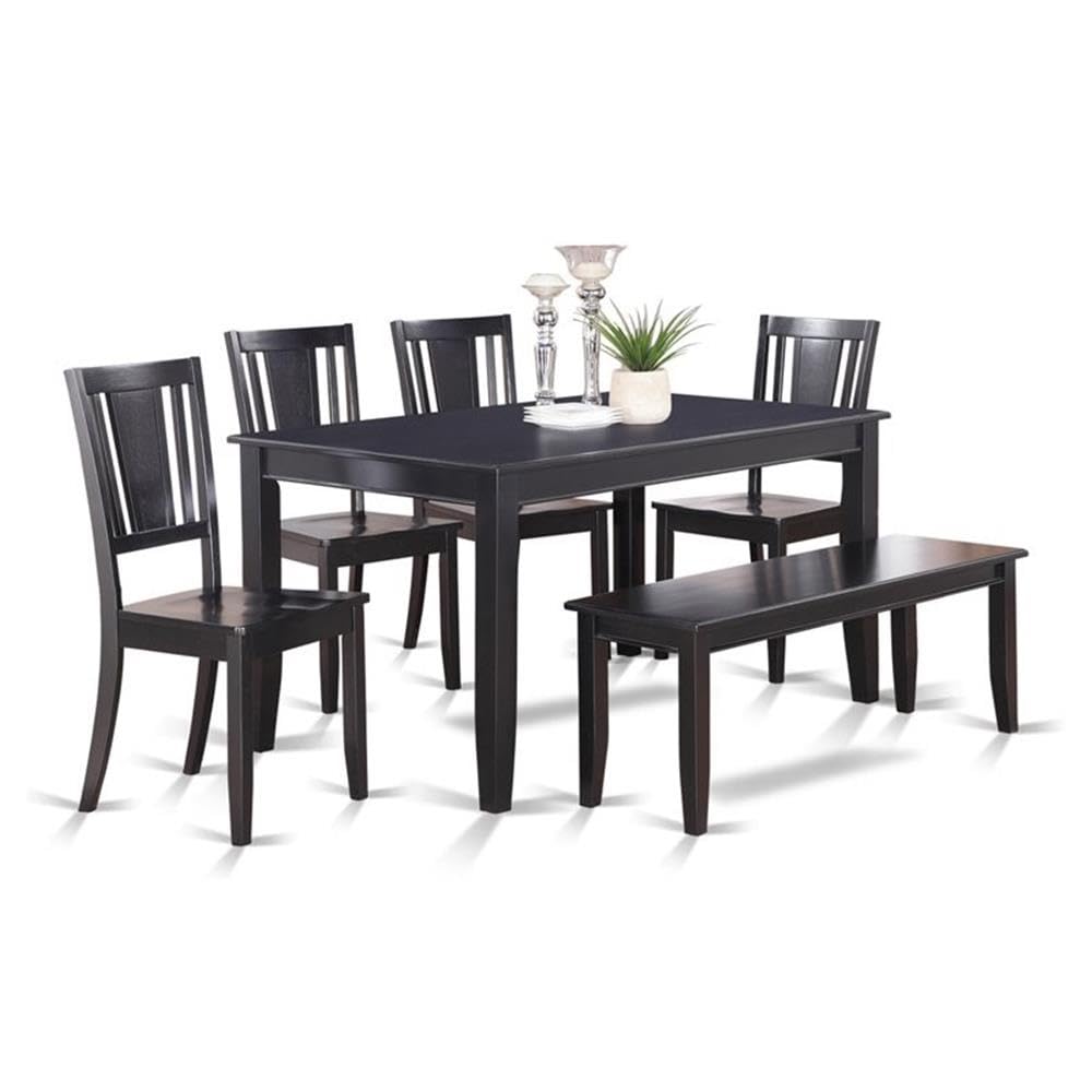 East West Furniture DULE6-BLK-W 6 Piece Dining Table Set Contains a Rectangle Dining Room Table and 4 Wooden Seat Chairs with a Bench, 36x60 Inch, Black