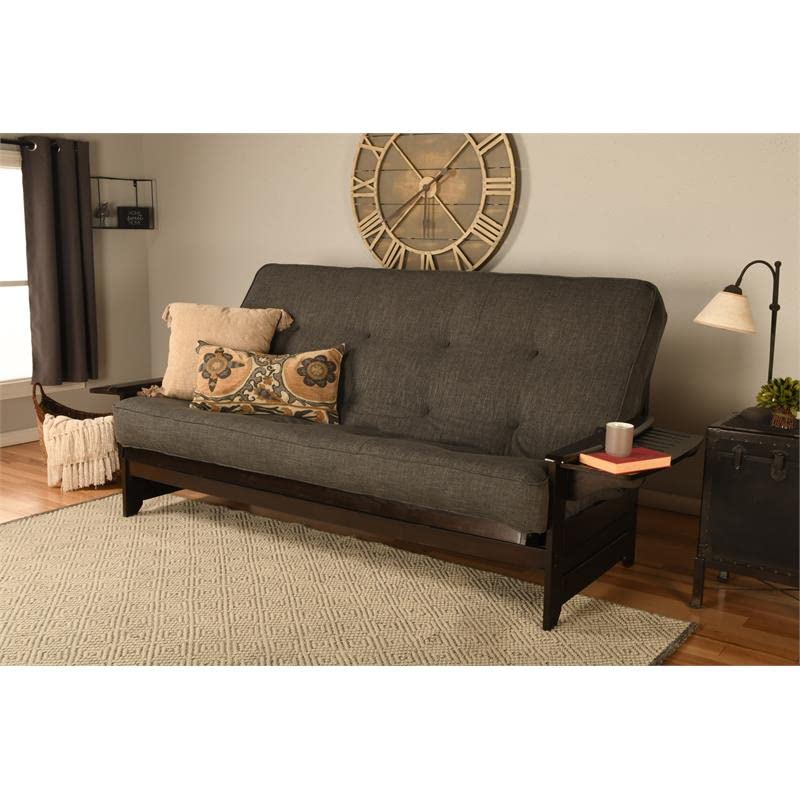 Kodiak Furniture Phoenix Queen-Size Espresso Wood Futon-Linen Charcoal Mattress