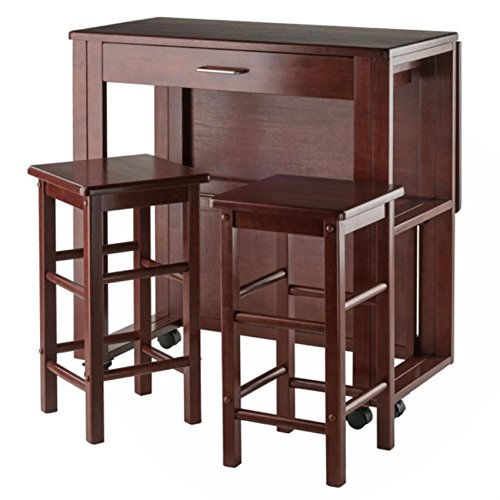 Ergode Obsidian 3-Piece Counter Table Set | Sleek Design | Black Veneer Top | Easy Assembly | 2 Black Square-Leg Stools | (94331-VV)
