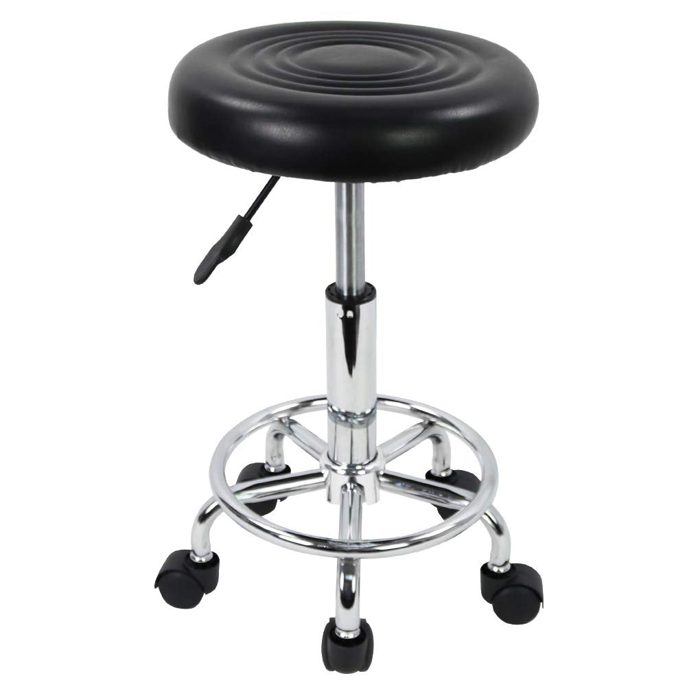 KKTONER PU Leather Modern Round Rolling Stool with Footrest Height Adjustable Spa Drafting Salon Tattoo Work Massage Stools Task
