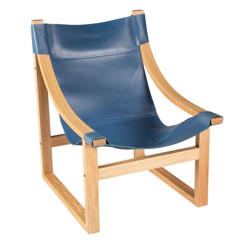 Steve Silver Furniture Oak & Cobalt Hammock Sling, Natural Leather, Steam Bent Arms, Natural Comfort, Leather, Oak Solids, Accent Chair, Living Room Furniture, 26.3 x 28.3 x 37, Blue