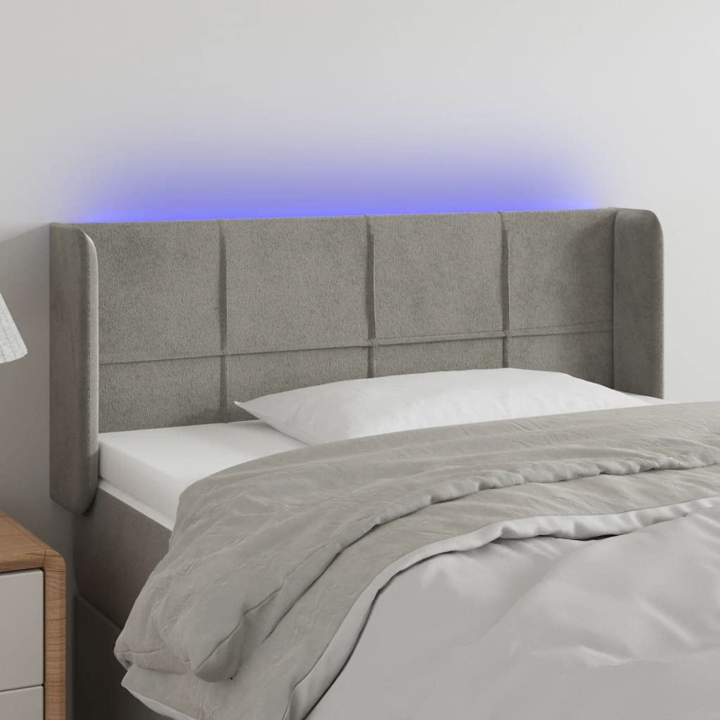 vidaXL LED Headboard, Upholstered Headboard for Bed Home, Bed Headboard with LED Light, Bedroom Furniture, Light Gray 40.6"x6.3"x30.7"/34.6" Velvet