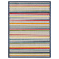 HomeRoots Ivory UV-Treated Polypropylene 5’ x 7’ Navy Colorful Striped Indoor Outdoor Area Rug