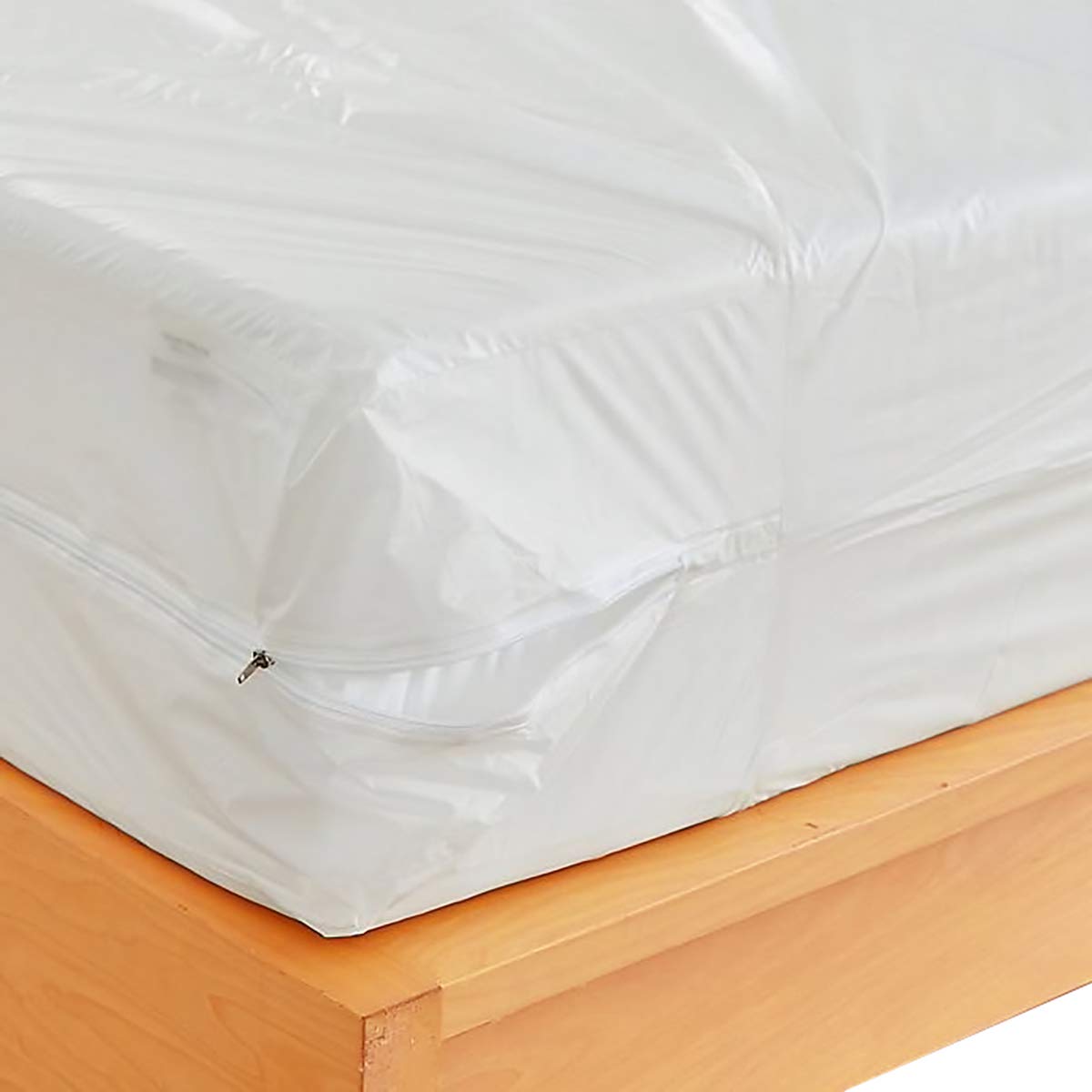 Waterproof Zippered Plastic Mattress Protector Encasement, Vinyl Mattress Bed Cover Proof (Full Size) White