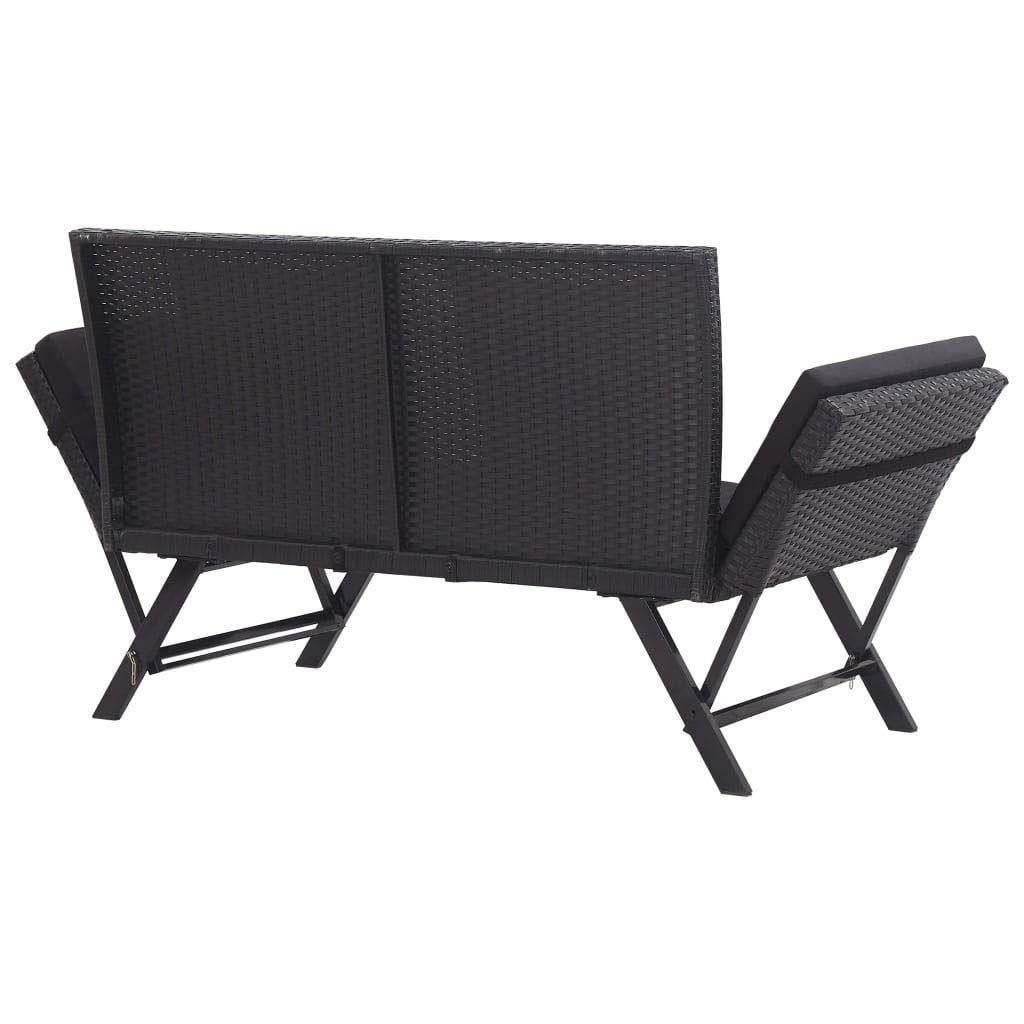 vidaXL Garden Bench with Cushions 69.3" Black Poly Rattan