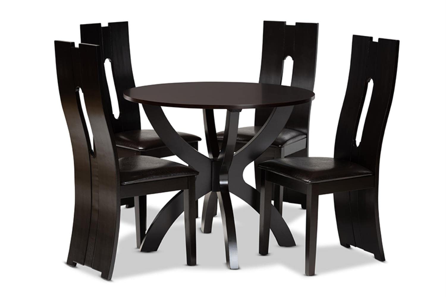 Baxton Studio Ronda Dark Brown Faux Leather Wood 5-Piece Dining Set