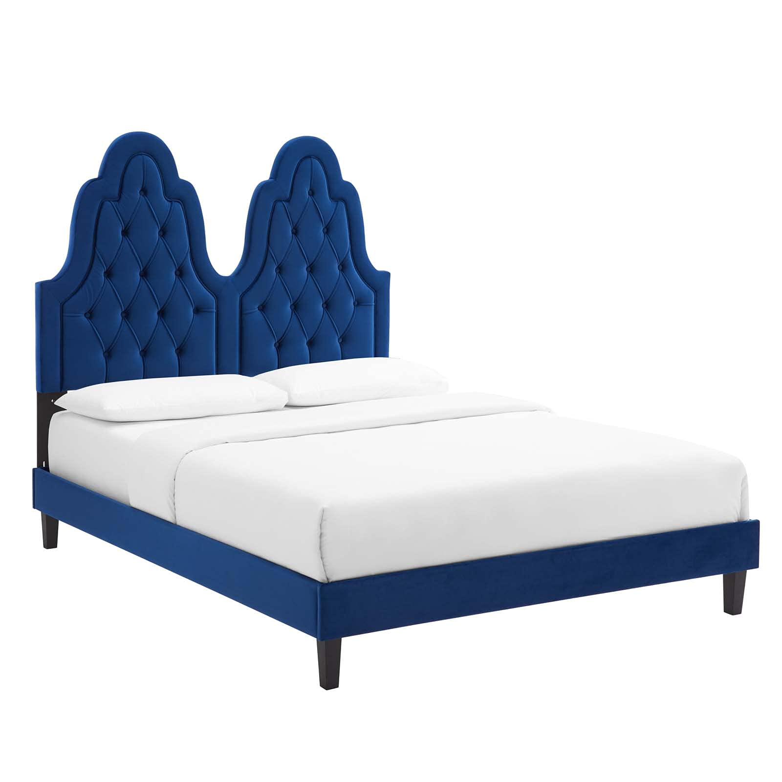 Modway Alexandria Tufted Performance Velvet Platform Bed with Black Wood Legs, King, Navy