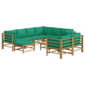 vidaXL 10 Piece Bamboo Patio Lounge Set with Soft Green Cushions and Sturdy Table - Farmhouse Style Outdoor Furniture
