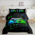 Castle Fairy Games Reversible Comforter Set Queen Size Blue Green Modern Honeycomb Hexagon Bedding Set For Kids Boys Bedroom Dec