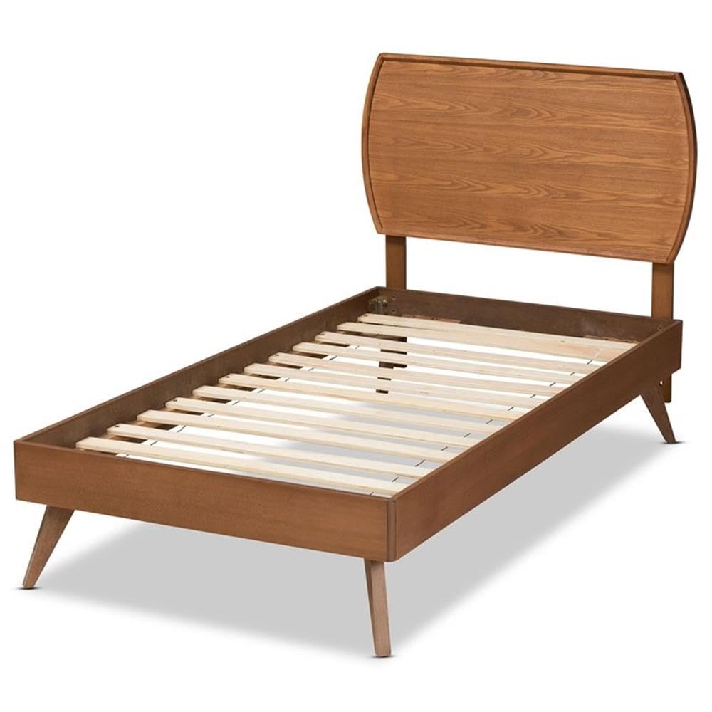 Baxton Studio Aimi Mid-Century Modern Walnut Brown Finished Wood Twin Size Platform Bed
