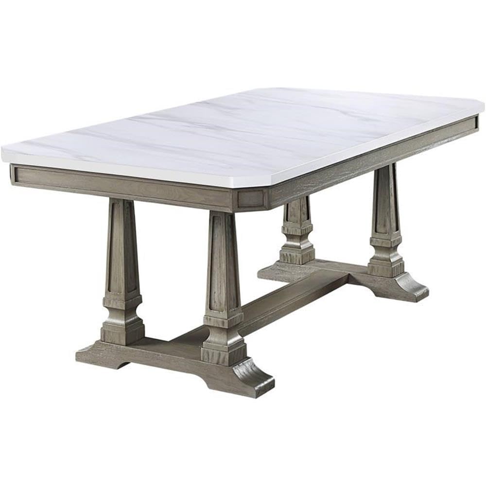 Acme Zumala Wooden Dining Table with Trestle Base in White and Weathered Oak