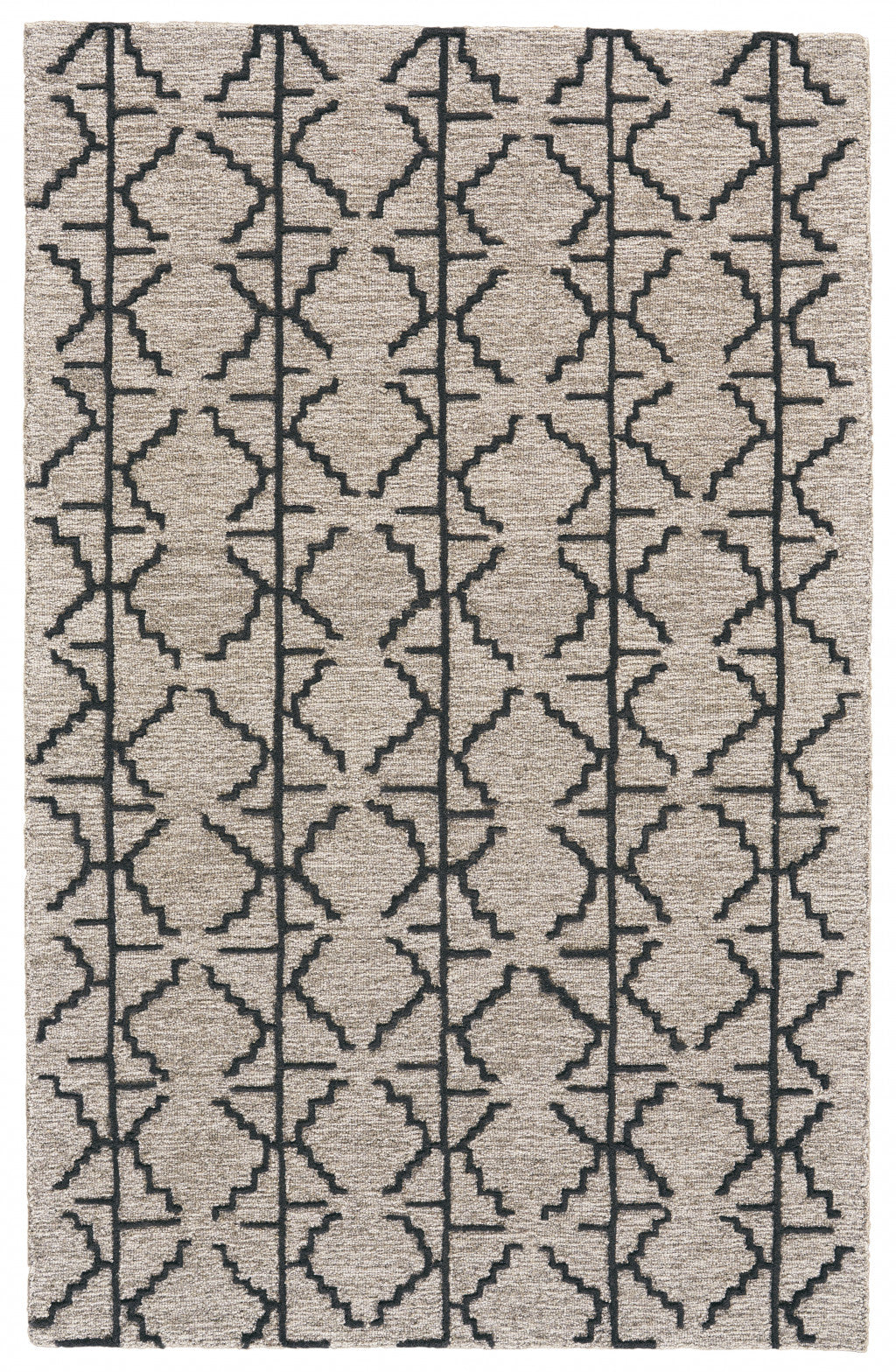 HomeRoots 511834 8 x 11 ft. Black Taupe & Gray Wool Geometric Hand Tufted Handmade Stain Resistant Rectangle Area Rug