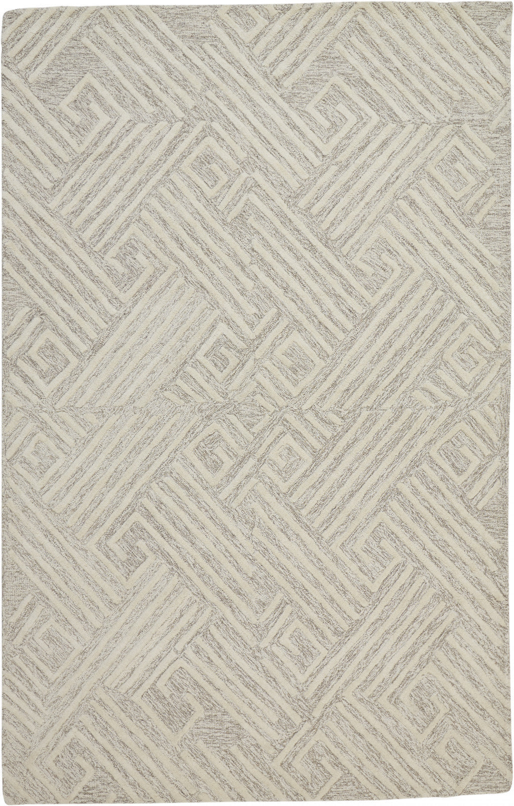 HomeRoots 511864 8 x 11 ft. Tan & Ivory Wool Geometric Hand Tufted Handmade Stain Resistant Rectangle Area Rug