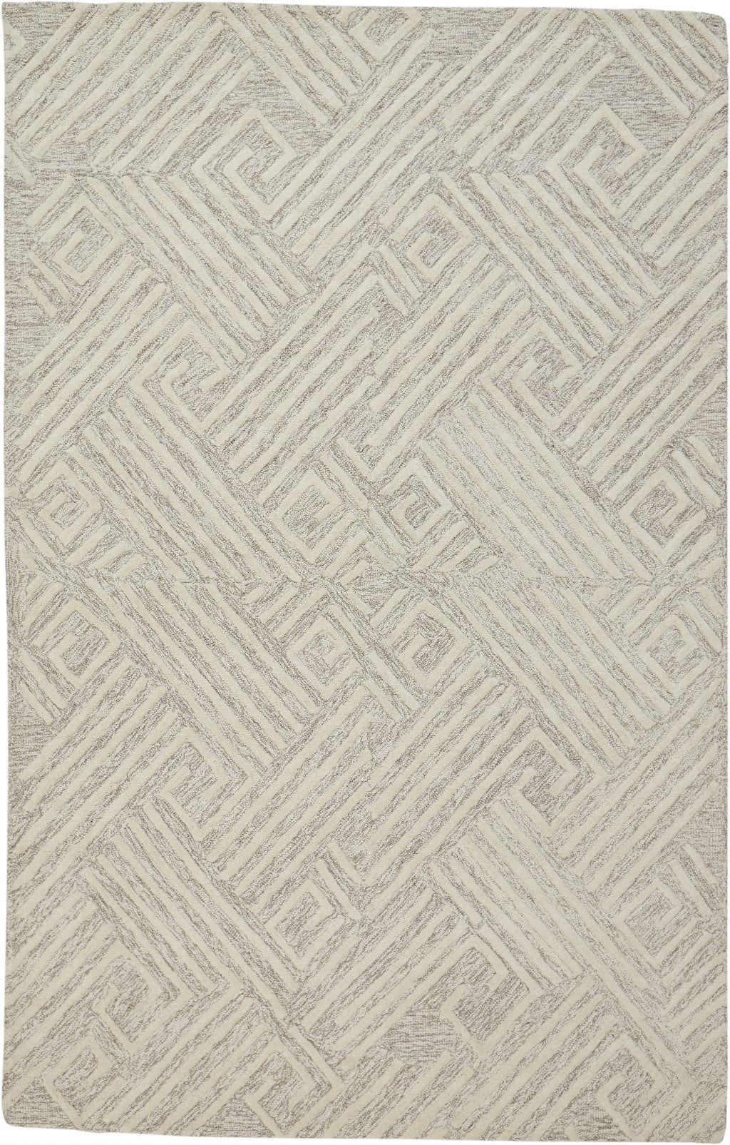 HomeRoots 511865 10 x 13 ft. Tan & Ivory Wool Geometric Hand Tufted Handmade Stain Resistant Rectangle Area Rug