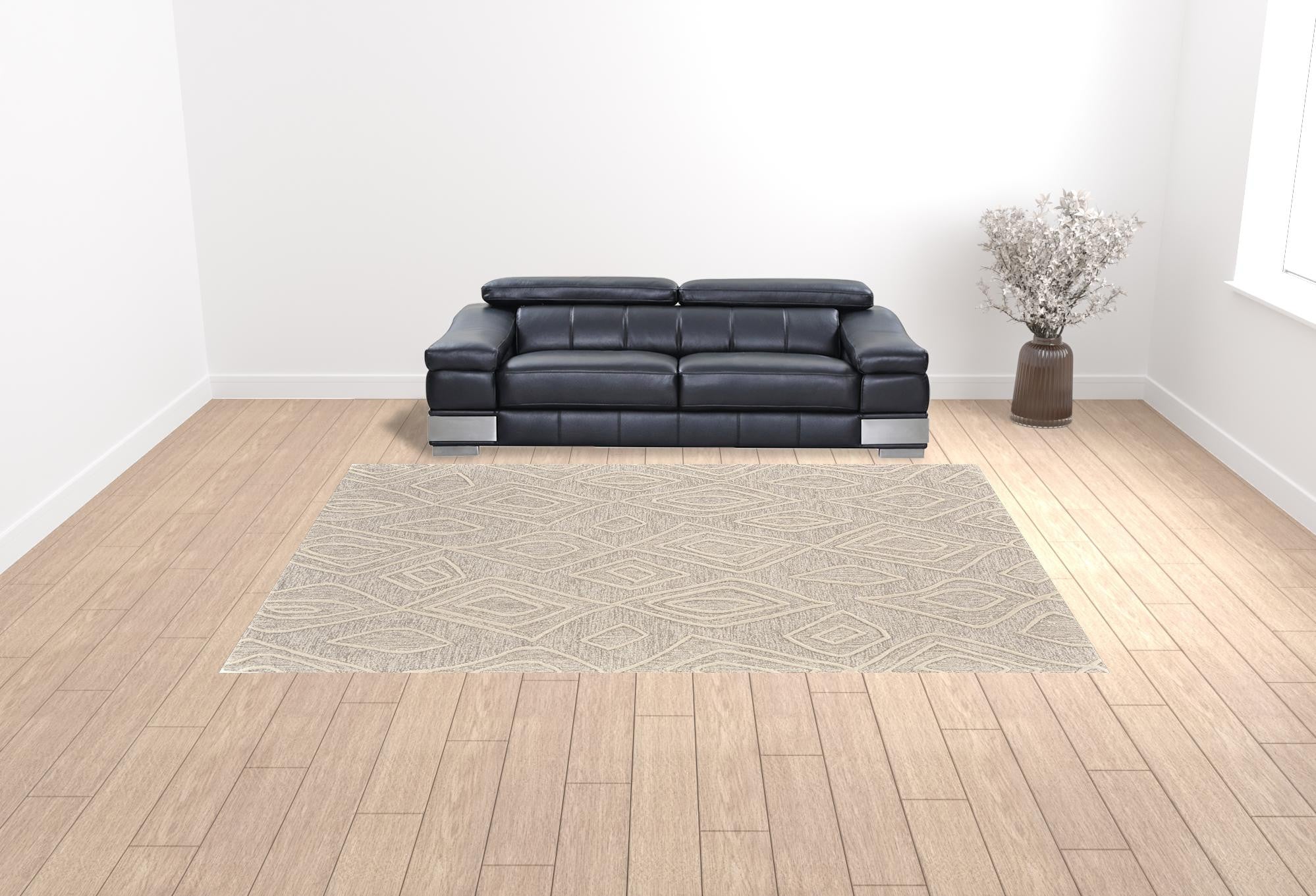 HomeRoots 511871 10 x 13 ft. Tan & Ivory Wool Geometric Hand Tufted Handmade Stain Resistant Rectangle Area Rug