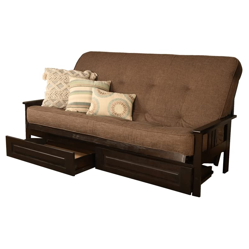 Kodiak Furniture Monterey Queen Espresso Wood Storage Futon-Linen Cocoa Mattress