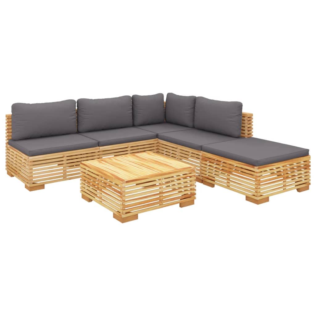vidaXL Patio Furniture Set 6 Piece, Sectional Sofa with Cushions, Patio Lounge Set with Coffee Table for Garden Lawn Backyard, Solid Wood Teak