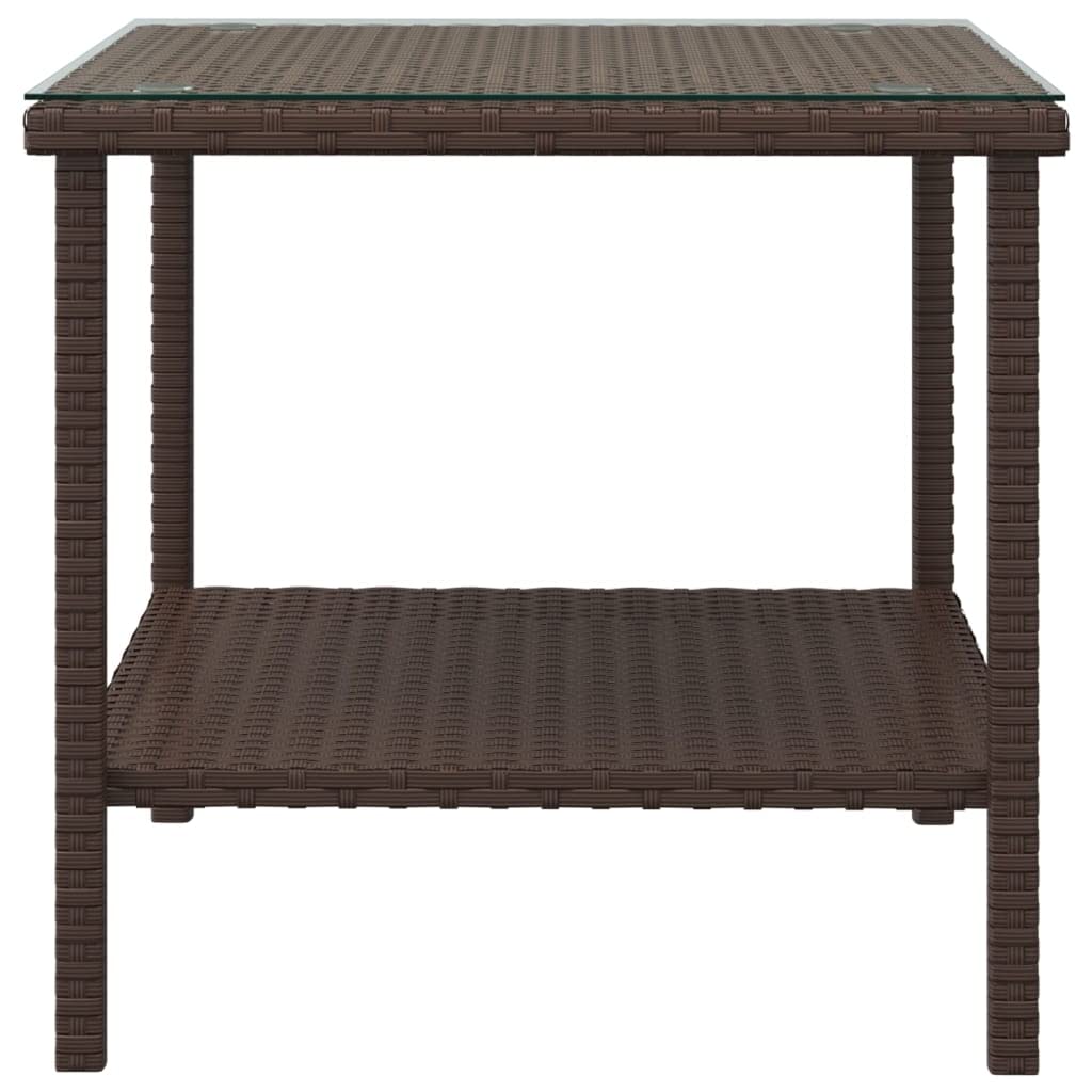 vidaXL Poly Rattan Brown Side Table - Indoor and Outdoor 17.7&quot;x17.7&quot;x17.7&quot; with Storage Shelf and Tempered Glass Top