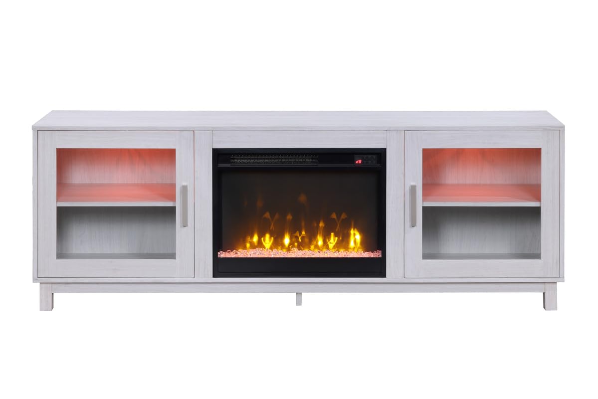 Lilola Living Summit 70&quot; White Walnut Finish Tv Stand Console With Fireplace