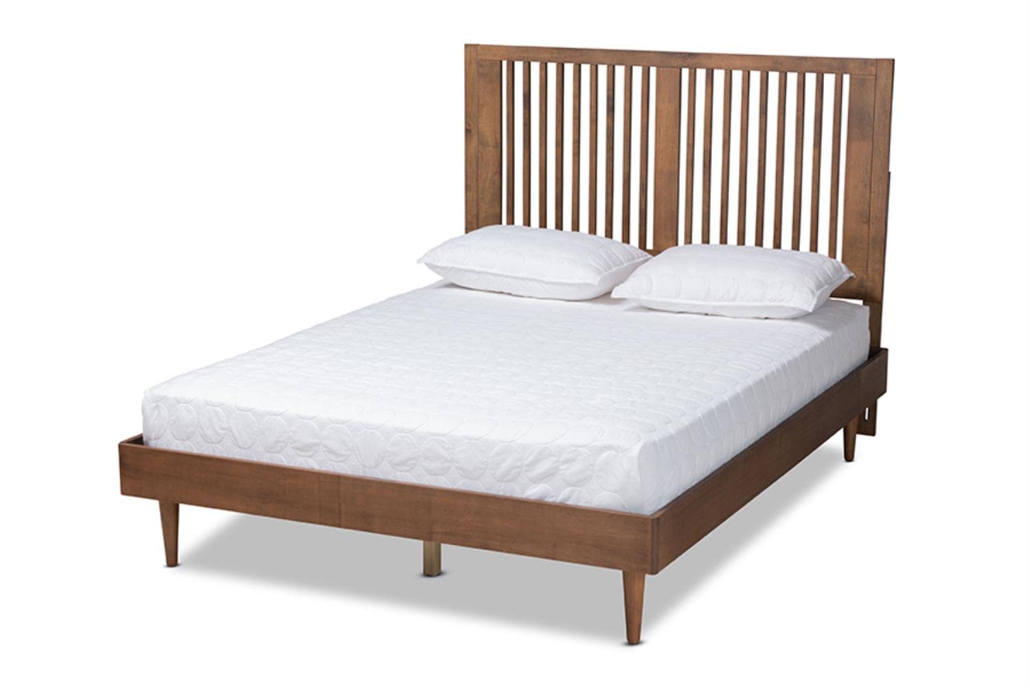 Baxton Studio Kioshi Mid-Century Modern Transitional Ash Walnut Finished Wood Queen Size Platform Bed