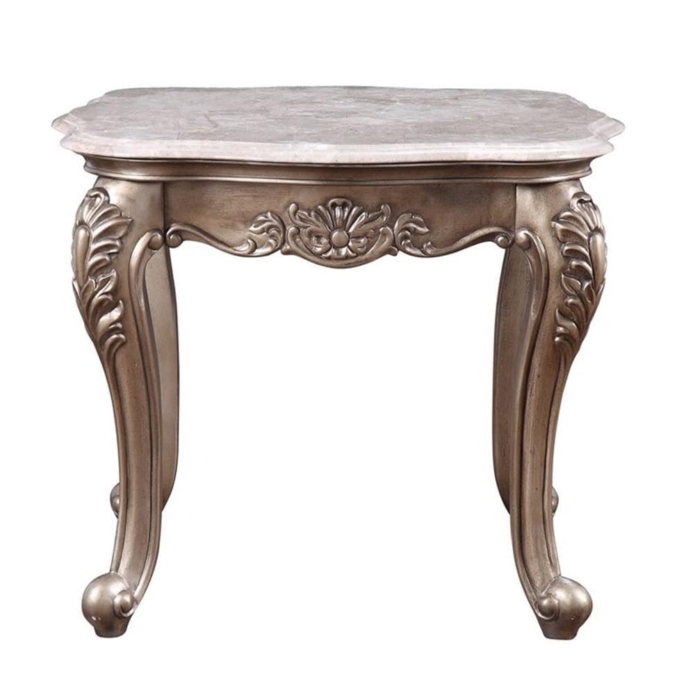 Acme Jayceon Rectangular Wooden Marble Top End Table in Champagne Brown
