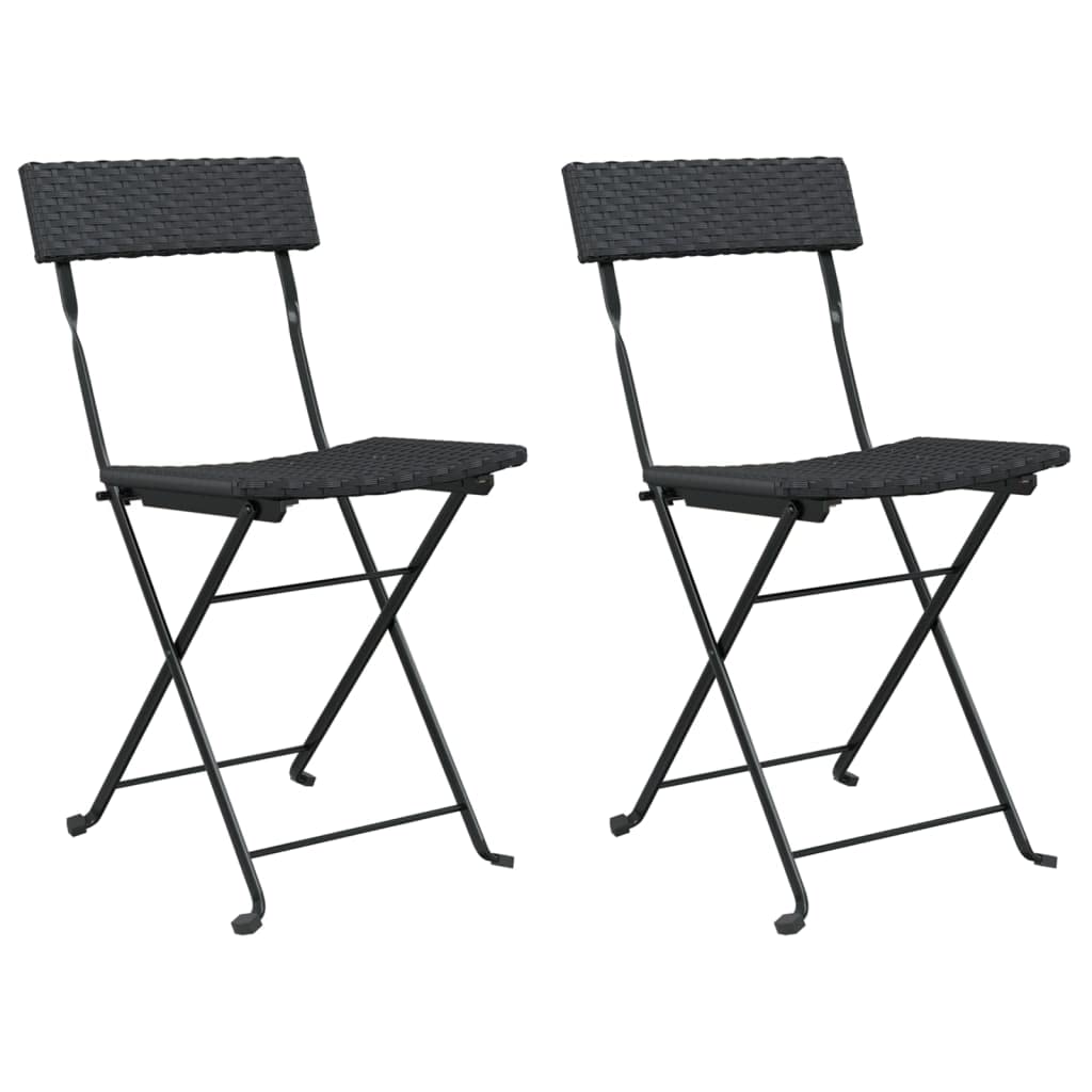 vidaXL 2 pcs Black Folding Bistro Chairs with Durable Poly Rattan and Steel Frame for Garden and Terrace, Easy-to-Store Foldable Design