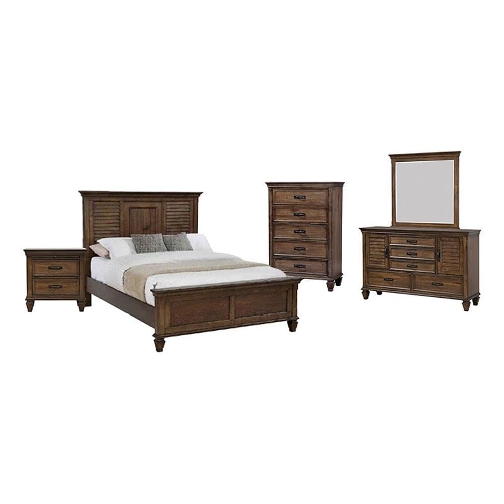 Coaster Franco California King Bed 5-Piece Set, Burnished Oak