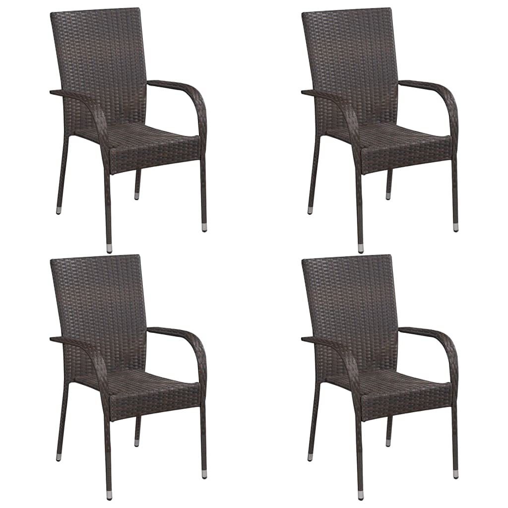 vidaXL 5-Piece Patio Dining Set - Sturdy Acacia Wood Table and Weather-Resistant PE Rattan Chairs - Easy-to-Maintain - Stackable Chairs - Brown