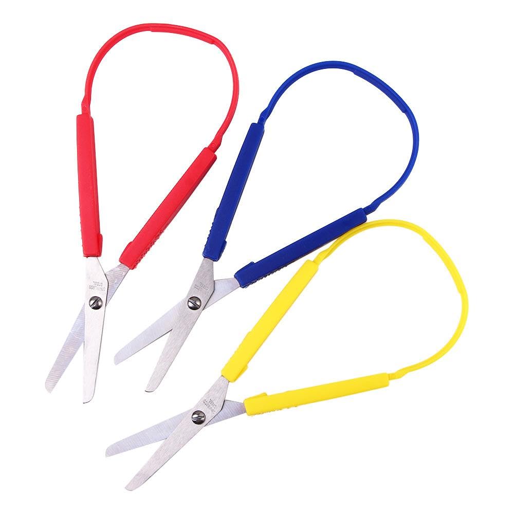 3 Pcs Loop Scissors Colorful Grip Scissors, Loop Handle Self-Opening Scissors Adaptive Cutting Scissors For Children And Adults