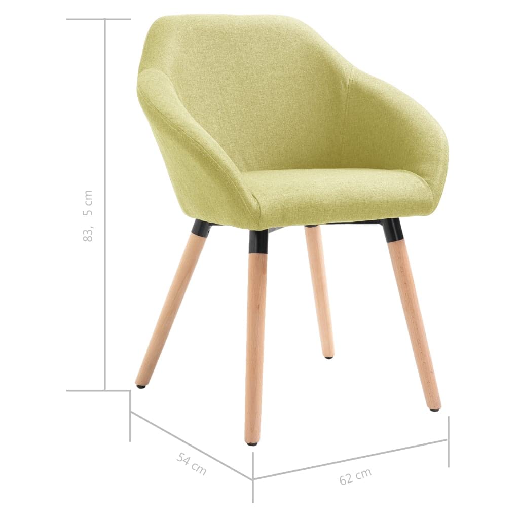vidaXL Set of 6 Dining Chairs in Green - Modern Scandinavian Style with Fabric Upholstery, Padded Seat, Armrests, and Solid Wood Legs