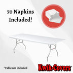 Kwik-Covers 6' Rectangular Plastic Table Covers Bundle Of 5 With Seventy (70) Ohm Commerce Paper Napkins - Indoor Or Outdoor Fitted Table Covers (Table Not Included) (30' X 72' White)