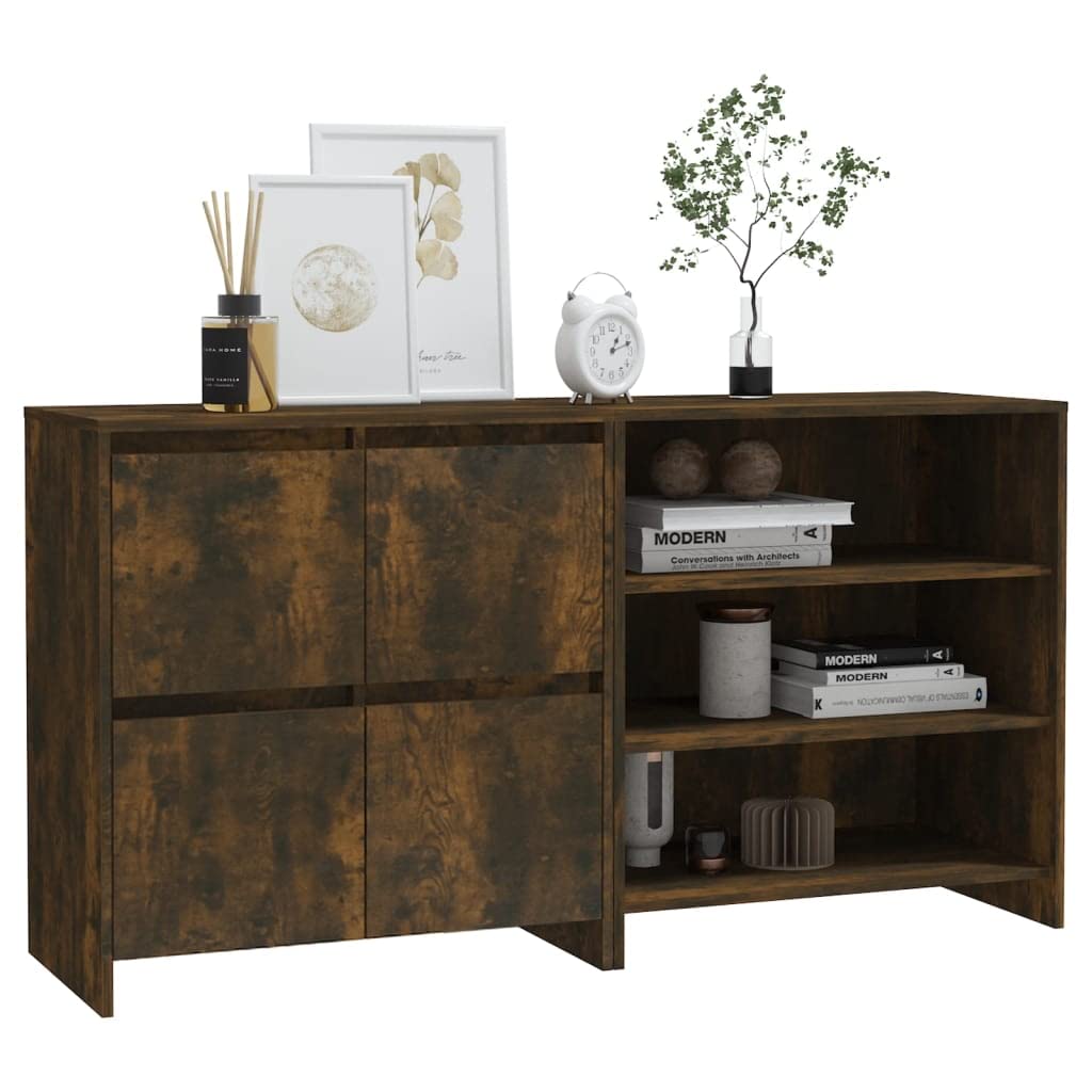 vidaXL Smoked Oak Engineered Wood Sideboard Set - 2 Pieces, Ample Storage Configuration with Shelves and Doors, Aesthetic Design Suitable for Various Decor Styles