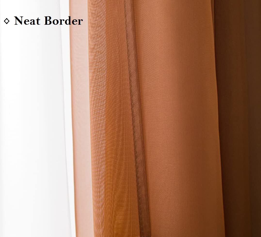 Pi Sheer Curtains With Grommets,Flat Seam Sheer Window Treatment For Office/Dinning Room 2 Panels (W52 X L72, Brown)