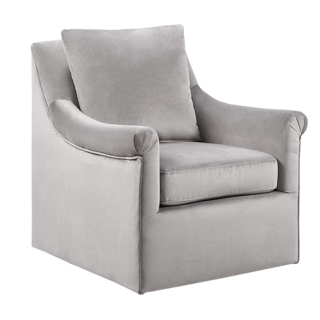 Madison Park Deanna Swivel Chair - Solid Wood, Plywood, Metal Base Accent Armchair Modern Classic Style Family Room Sofa Furniture, Grey