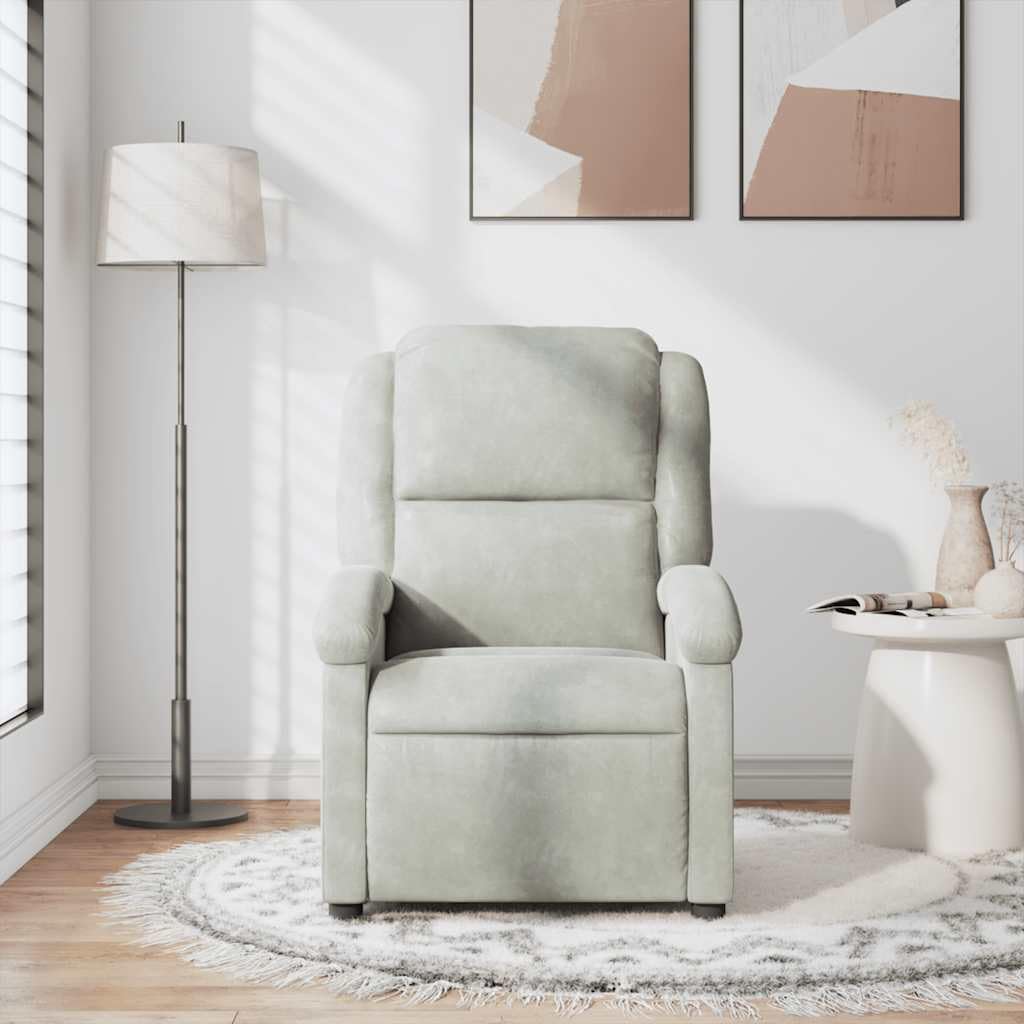vidaXL Massage Recliner Chair for Living Room, Adjustable Recliner with 6-Point Vibration Massage, Home Theater Seating with Padded Seat Backrest & Side Pocket, Light Gray Velvet