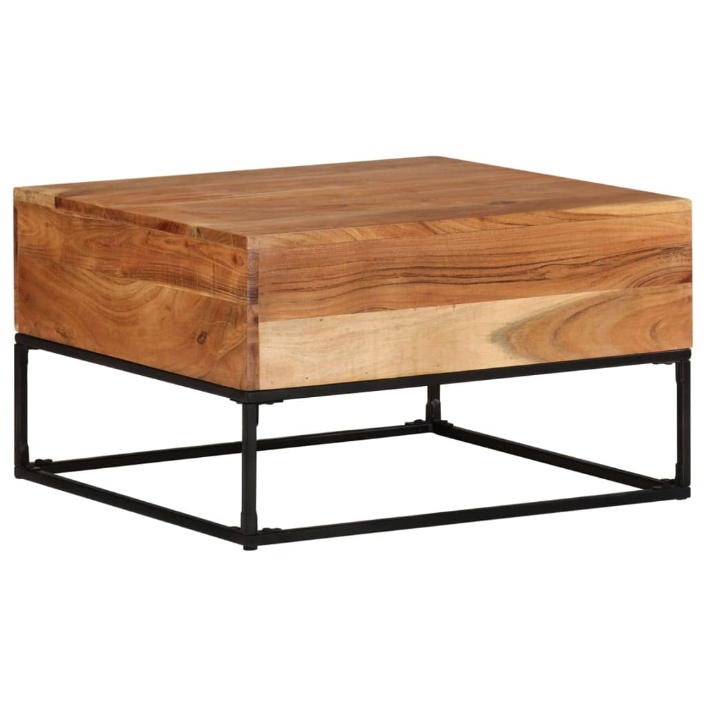 vidaXL Acacia Wood Coffee Table - Square Side Couch Accent Table with Polished Finish and Iron Legs for Living Room, Lounge